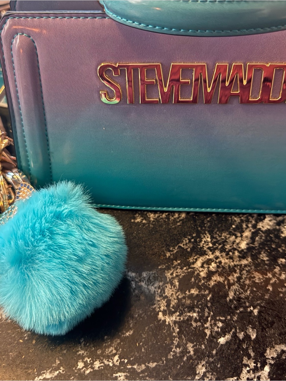 Steve Madden Turquoise to Purple Ombre Crossbody with Turquoise Pom Pom